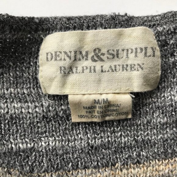 RALPH LAUREN Cotton Southwest Tribal Print Pullover Sweater blues greys cream M - Picture 10 of 14